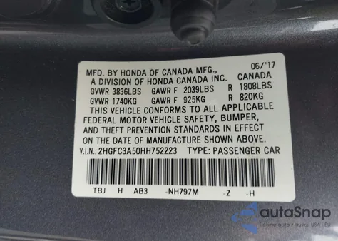 2017 Honda Civic Si from USA, damaged, VIN 2HGFC3A50HH752223